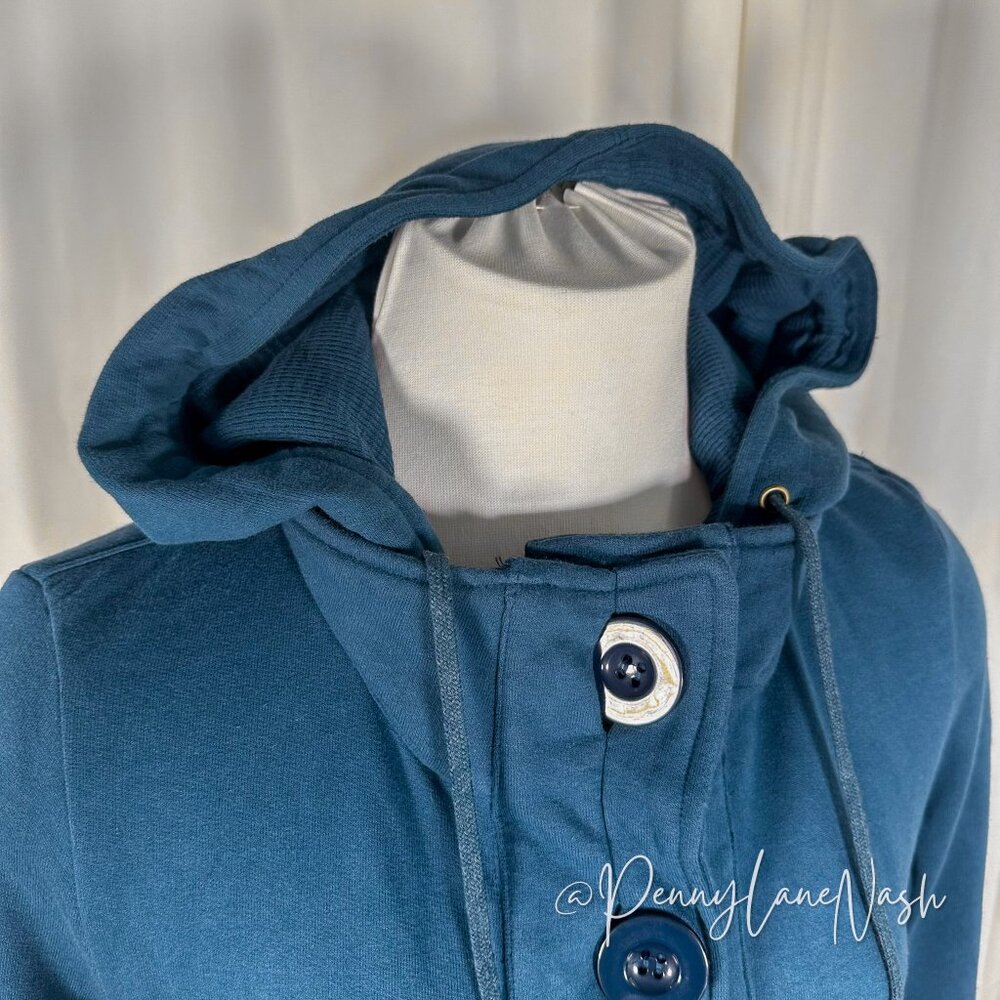 NWT BCBGeneration 3 Buttons Hooded Terry Cloth Coat Teal - Picture 3 of 13